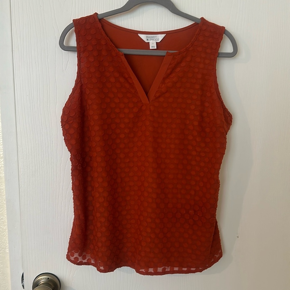 Market & Spruce Rust Red Sleeveless Dot Texture V-Neck Blouse
